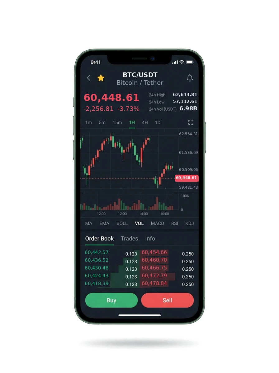 The Avenive Solvoral mobile app showing a watchlist, a signal card and an account balance